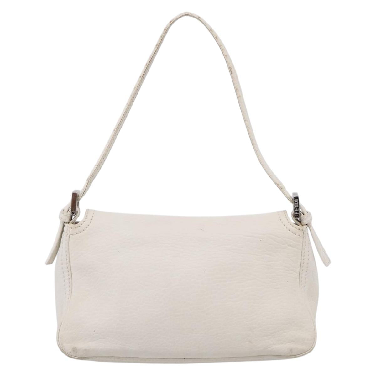 FENDI Mamma Baguette Hand Bag Leather White Silver Auth 208750A