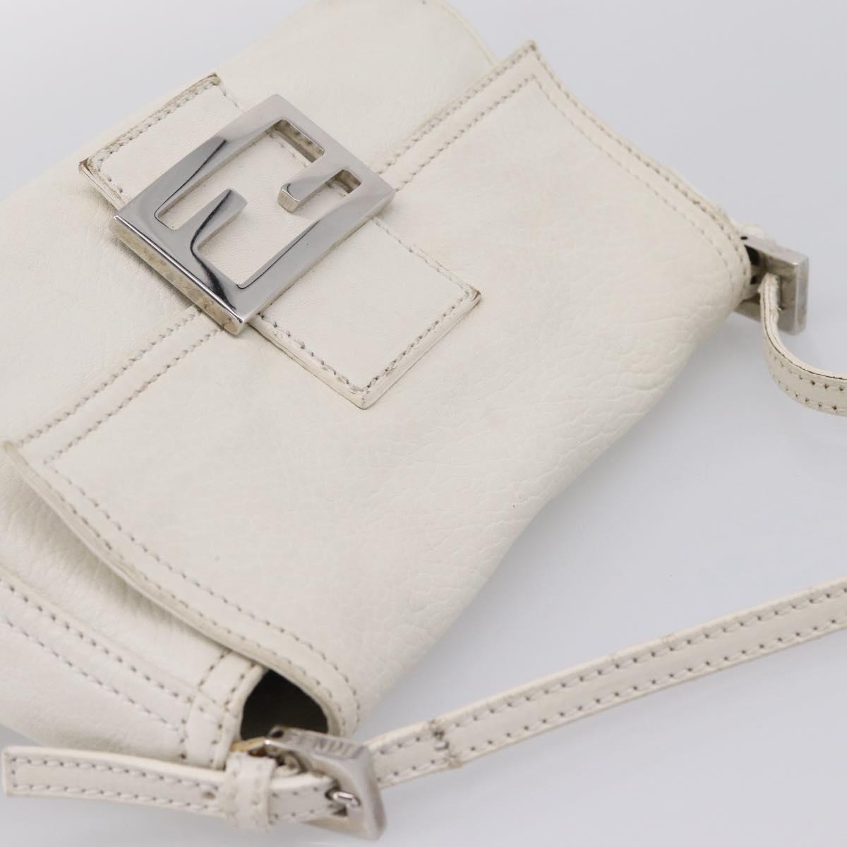 FENDI Mamma Baguette Hand Bag Leather White Silver Auth 208750A