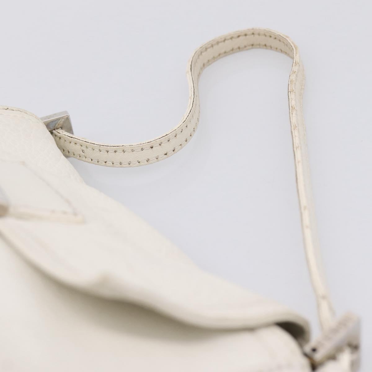 FENDI Mamma Baguette Hand Bag Leather White Silver Auth 208750A
