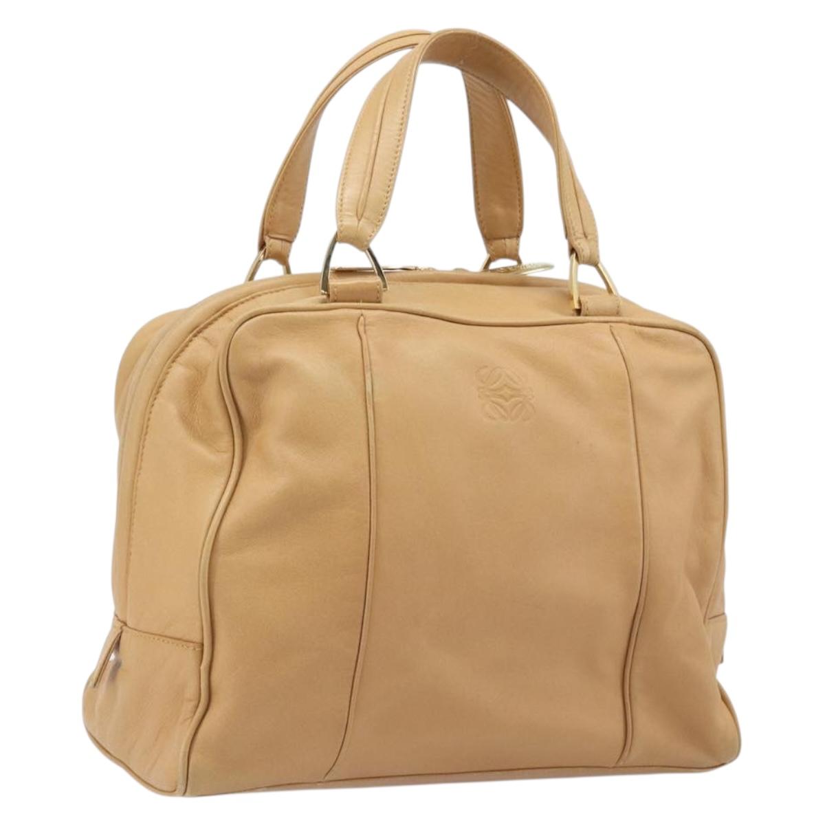 LOEWE Hand Bag Leather Beige Gold Auth 208757