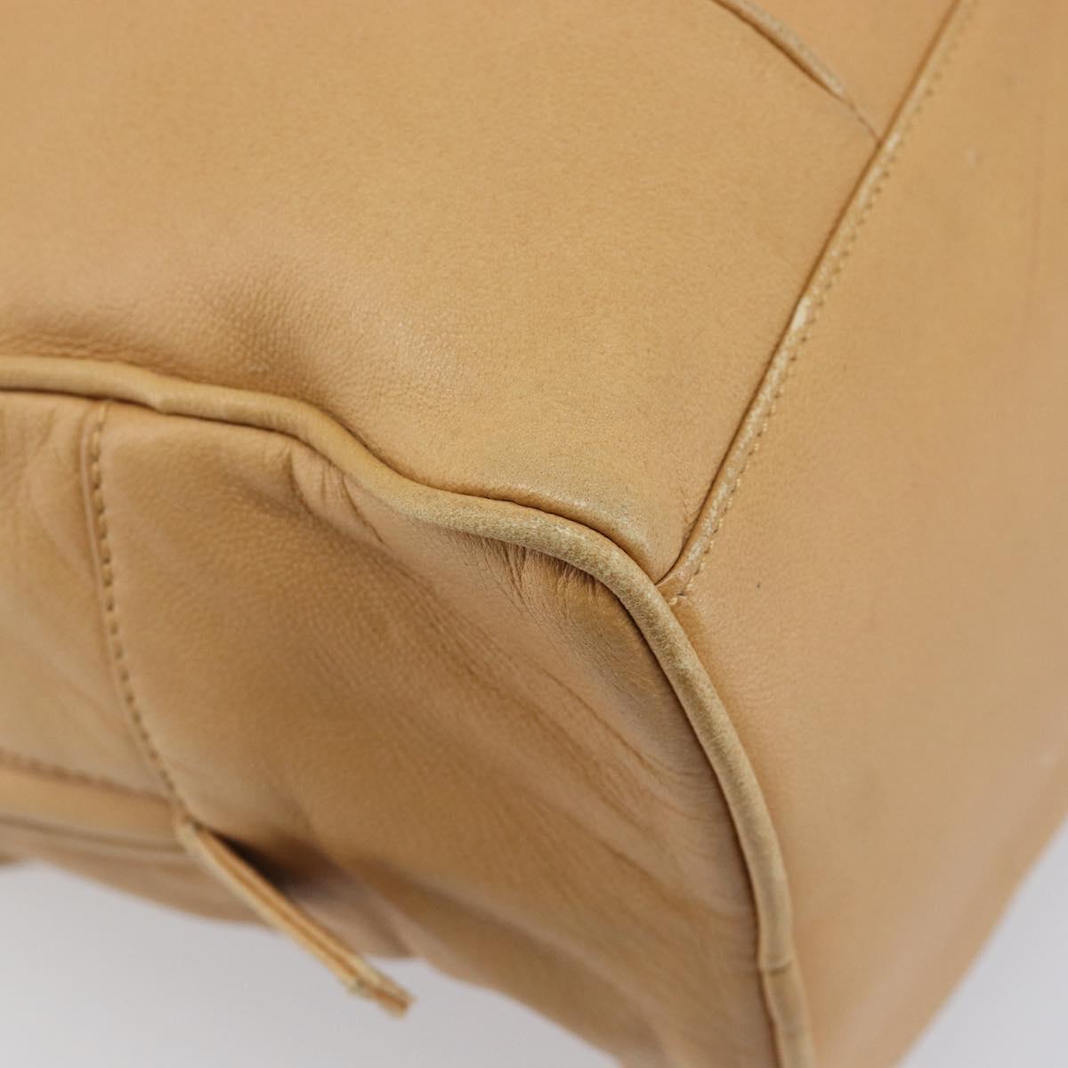 LOEWE Hand Bag Leather Beige Gold Auth 208757