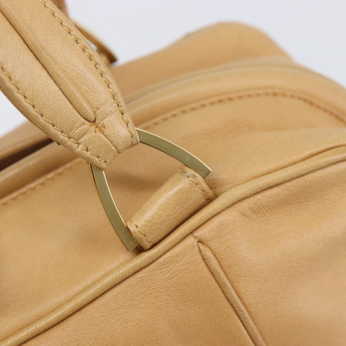 LOEWE Hand Bag Leather Beige Gold Auth 208757
