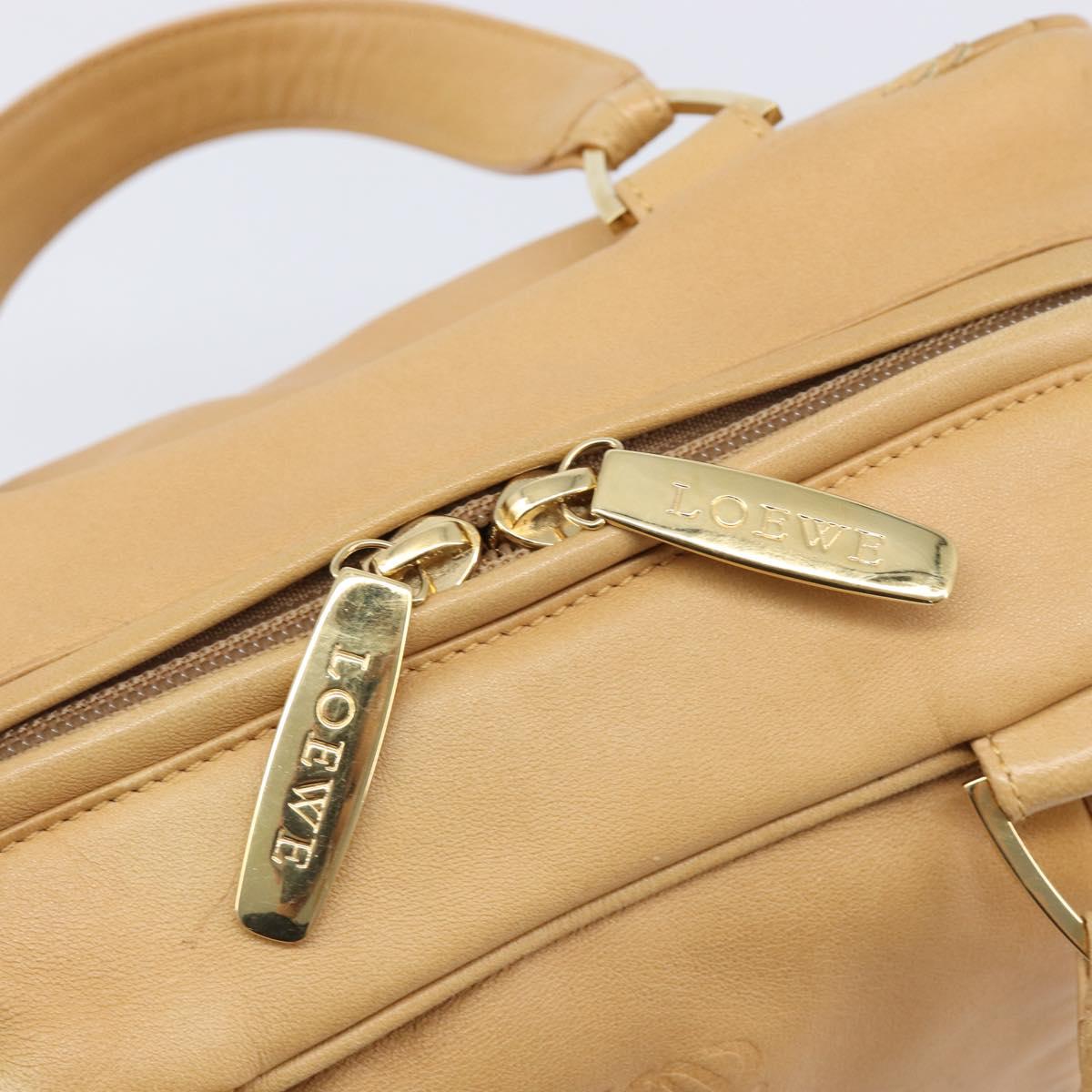 LOEWE Hand Bag Leather Beige Gold Auth 208757
