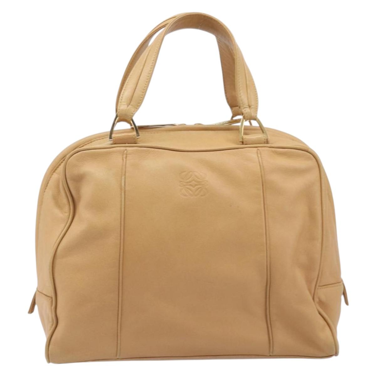 LOEWE Hand Bag Leather Beige Gold Auth 208757