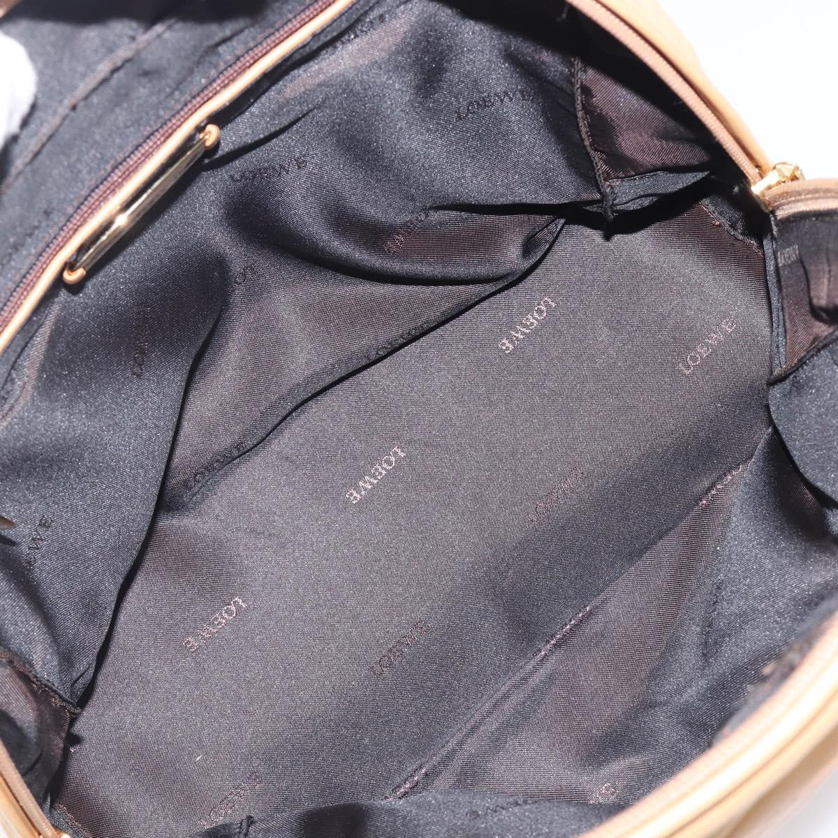 LOEWE Hand Bag Leather Beige Gold Auth 208757