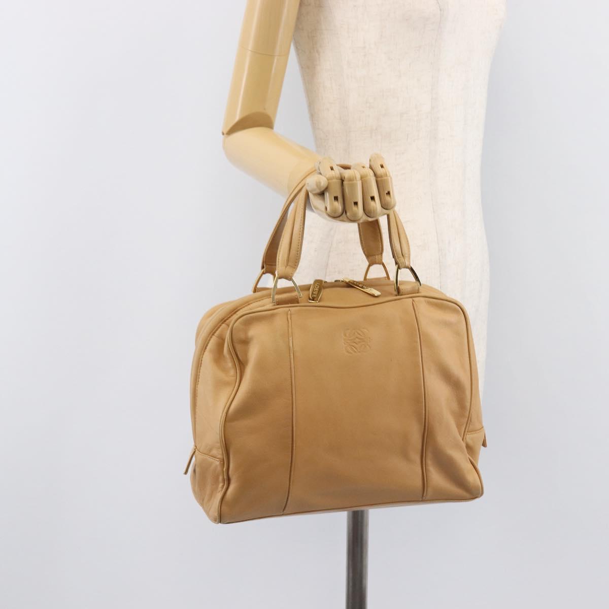 LOEWE Hand Bag Leather Beige Gold Auth 208757
