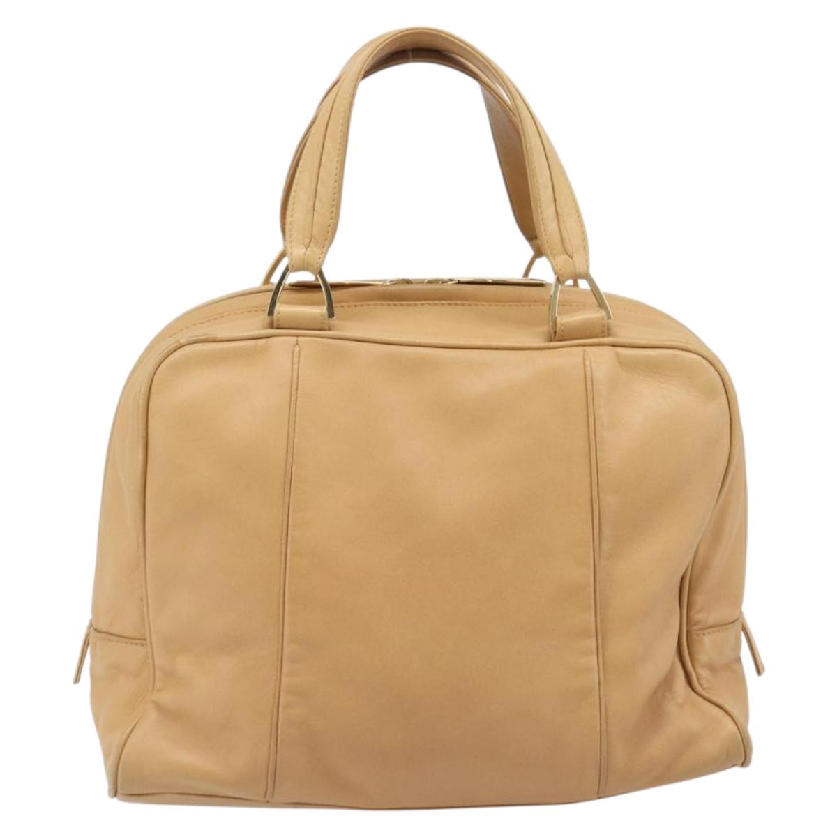 LOEWE Hand Bag Leather Beige Gold Auth 208757