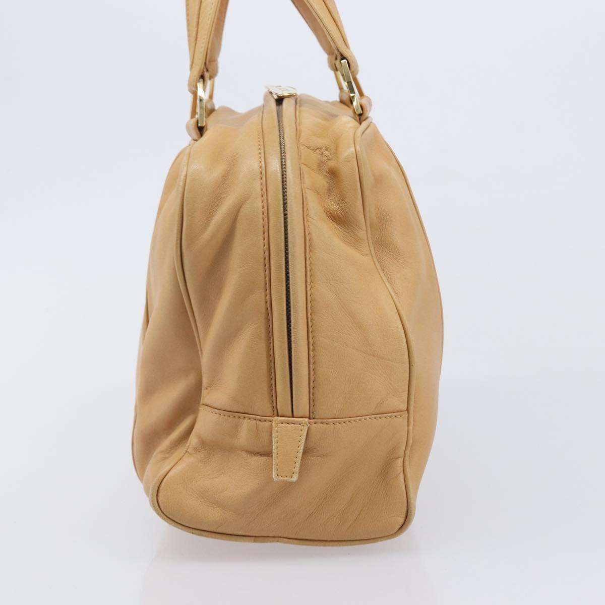 LOEWE Hand Bag Leather Beige Gold Auth 208757