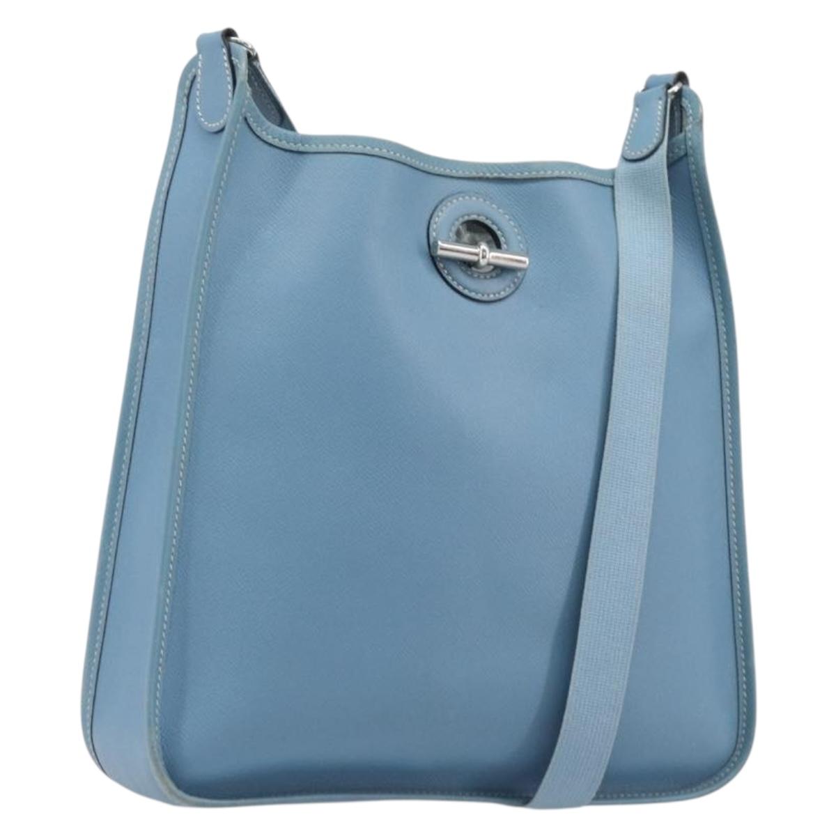 HERMES Vespa PM Shoulder Bag Courchevel Leather Light Blue Silver Auth 208764A