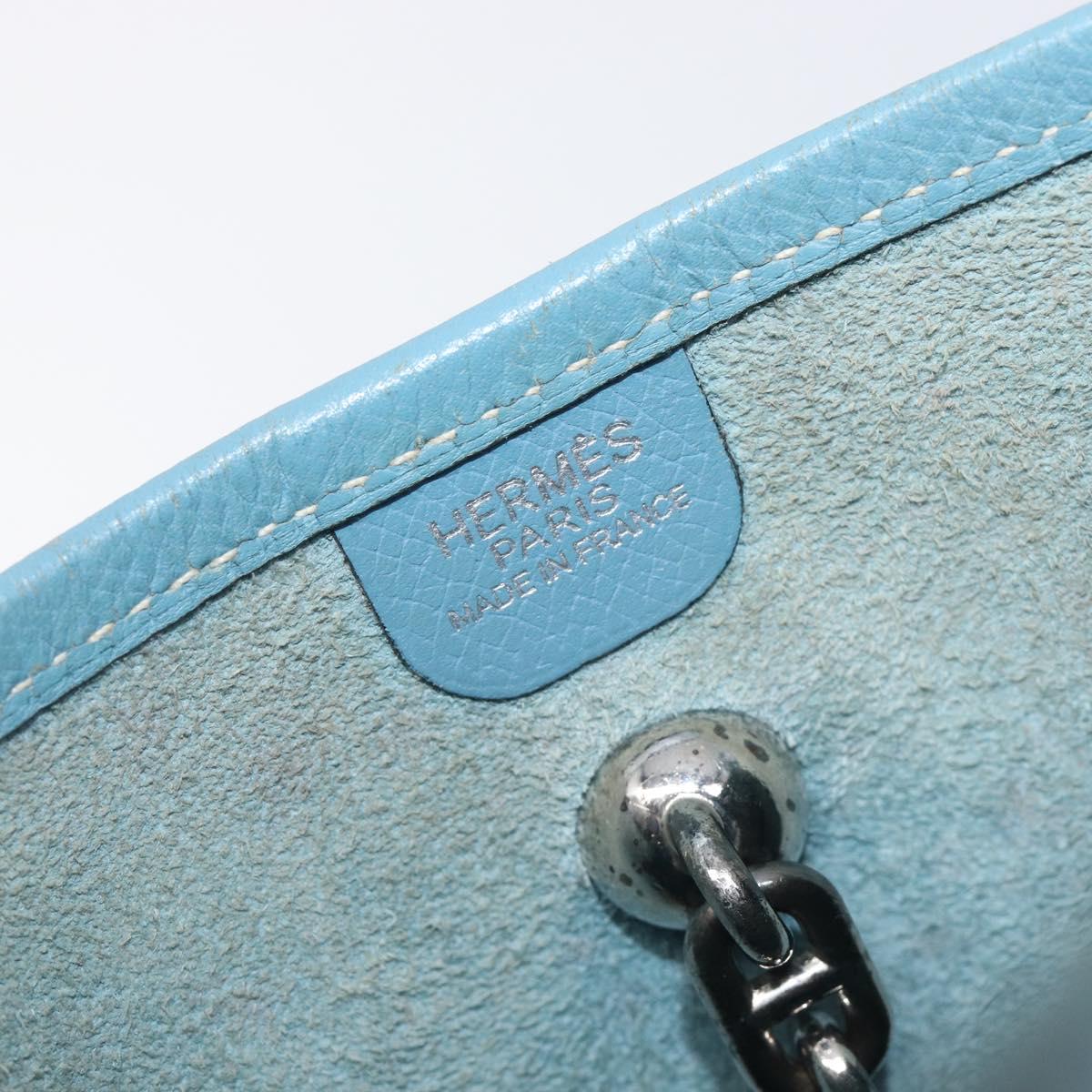 HERMES Vespa PM Shoulder Bag Courchevel Leather Light Blue Silver Auth 208764A