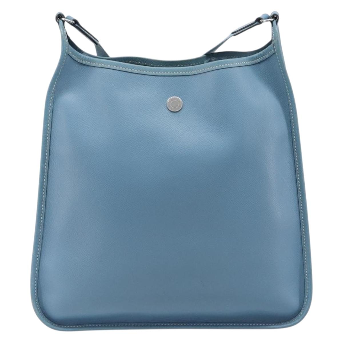 HERMES Vespa PM Shoulder Bag Courchevel Leather Light Blue Silver Auth 208764A