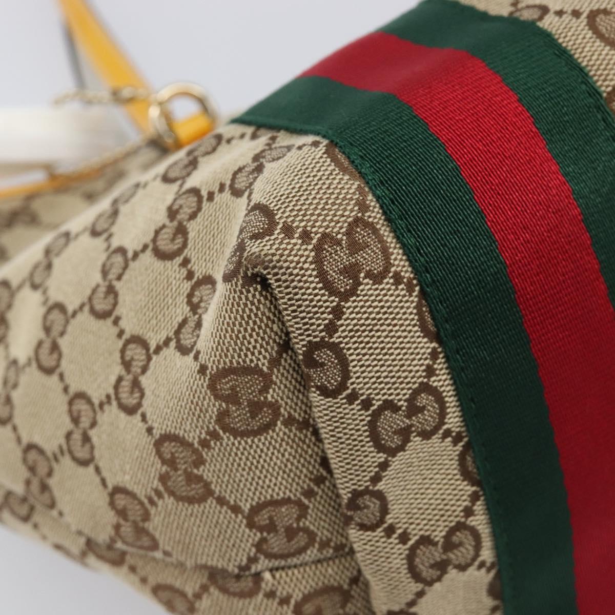 GUCCI GG Canvas Web Sherry Line Tote Bag Beige Gold 211971 Auth 208769V