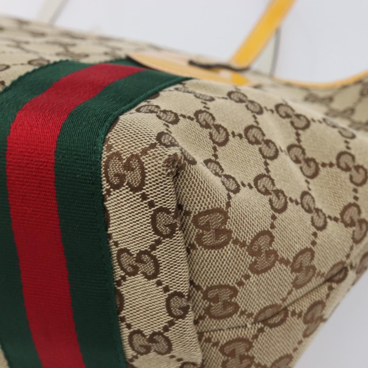 GUCCI GG Canvas Web Sherry Line Tote Bag Beige Gold 211971 Auth 208769V