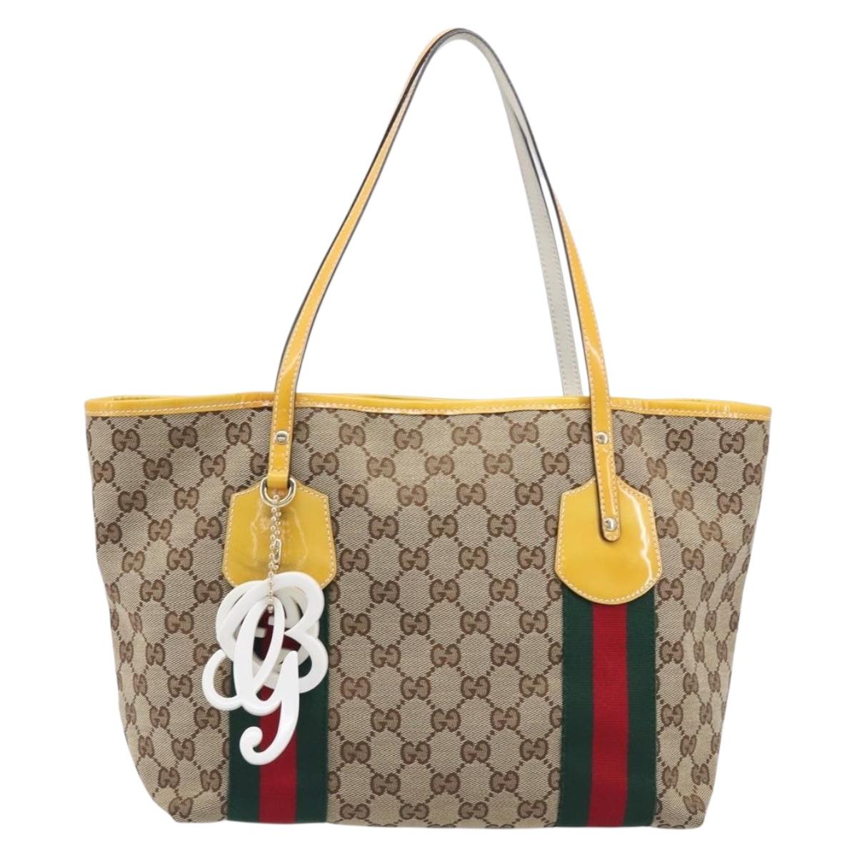 GUCCI GG Canvas Web Sherry Line Tote Bag Beige Gold 211971 Auth 208769V