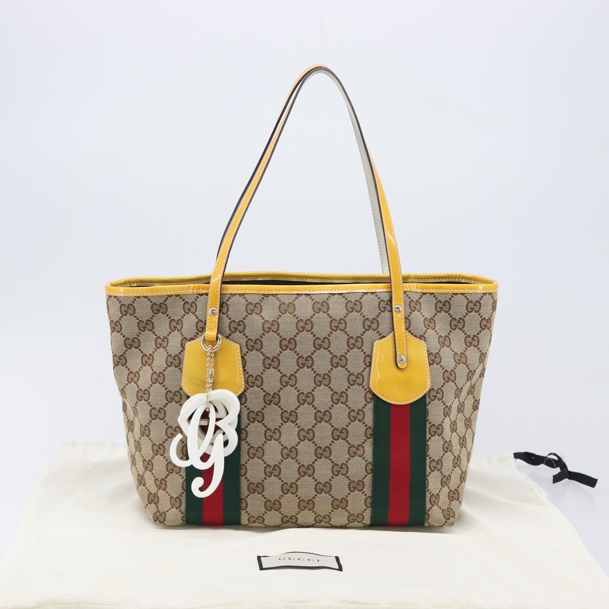 GUCCI GG Canvas Web Sherry Line Tote Bag Beige Gold 211971 Auth 208769V