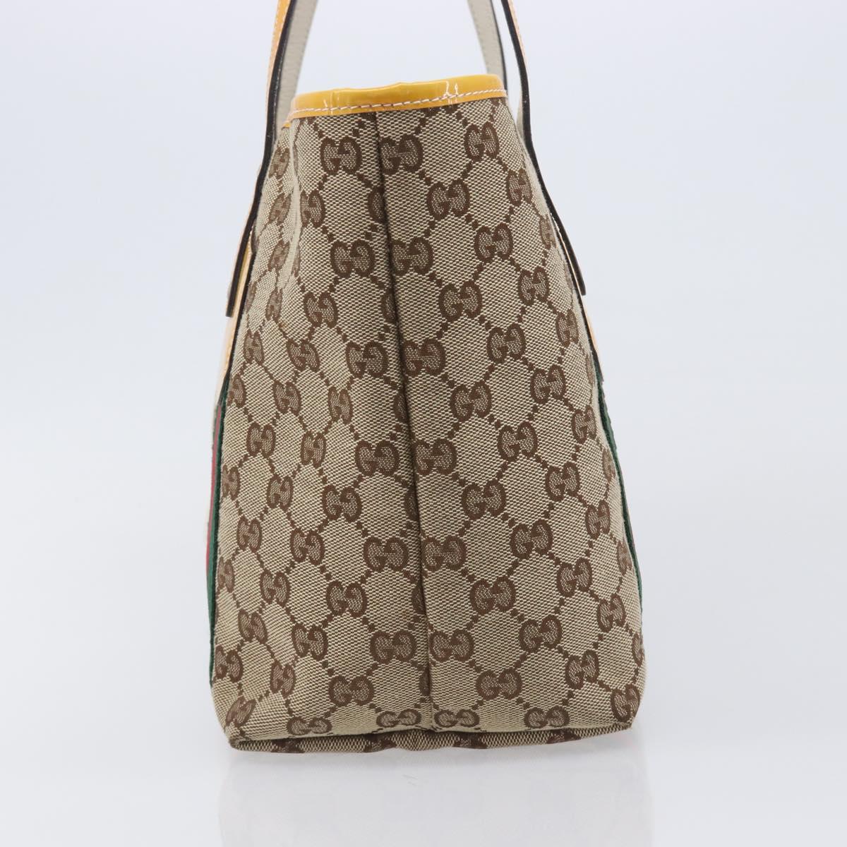 GUCCI GG Canvas Web Sherry Line Tote Bag Beige Gold 211971 Auth 208769V