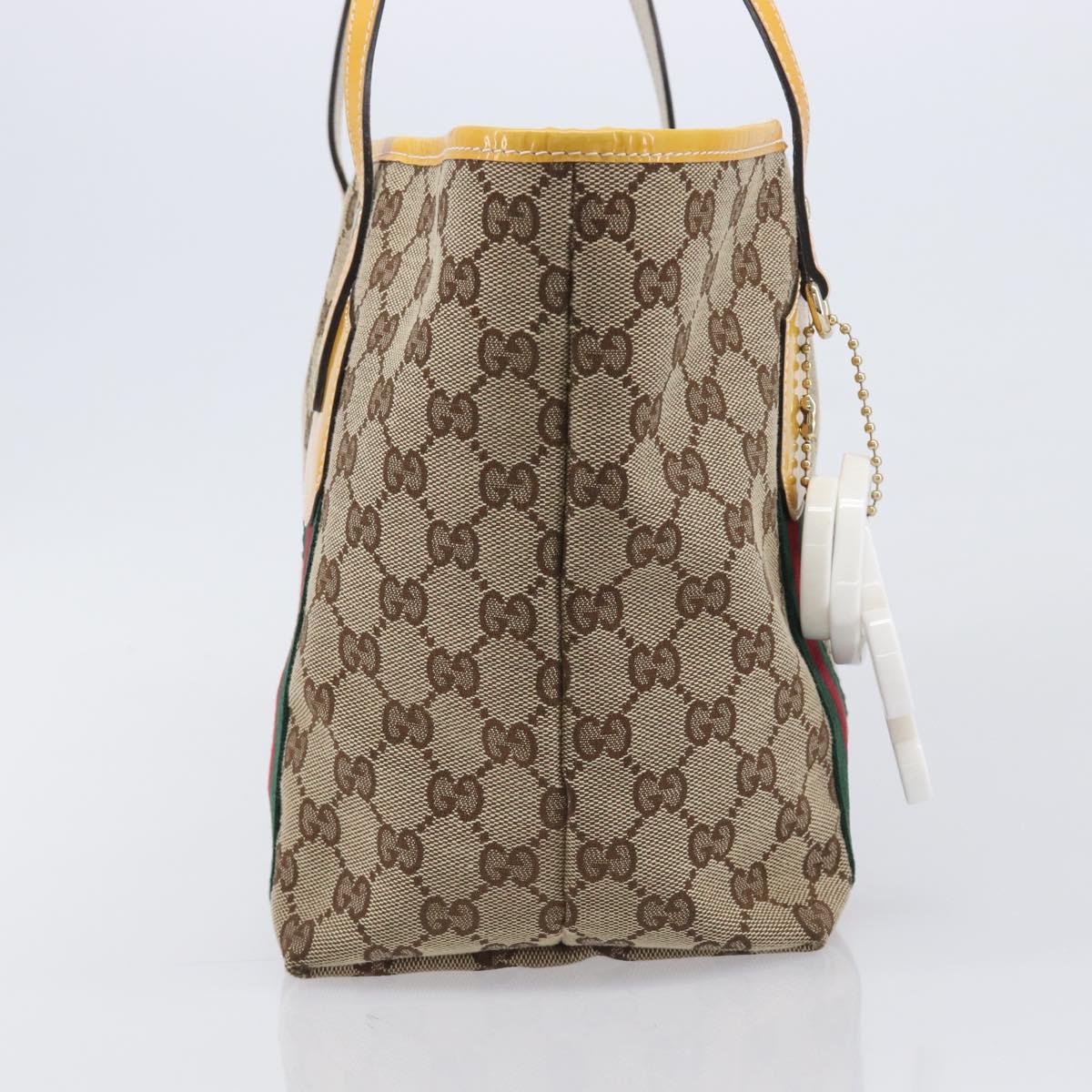 GUCCI GG Canvas Web Sherry Line Tote Bag Beige Gold 211971 Auth 208769V