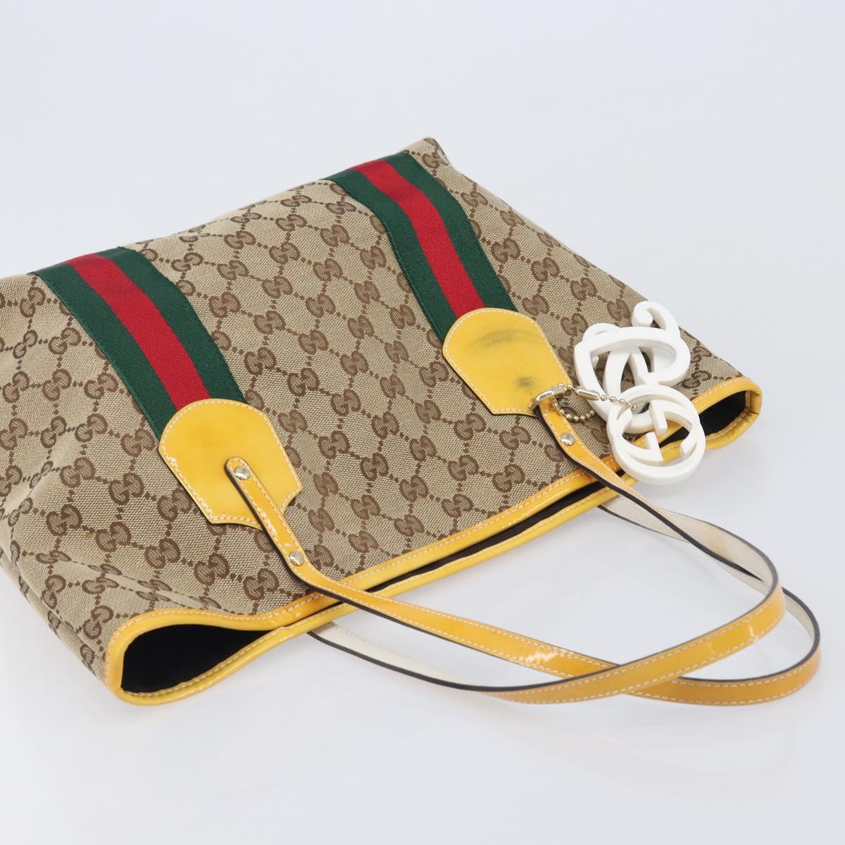 GUCCI GG Canvas Web Sherry Line Tote Bag Beige Gold 211971 Auth 208769V