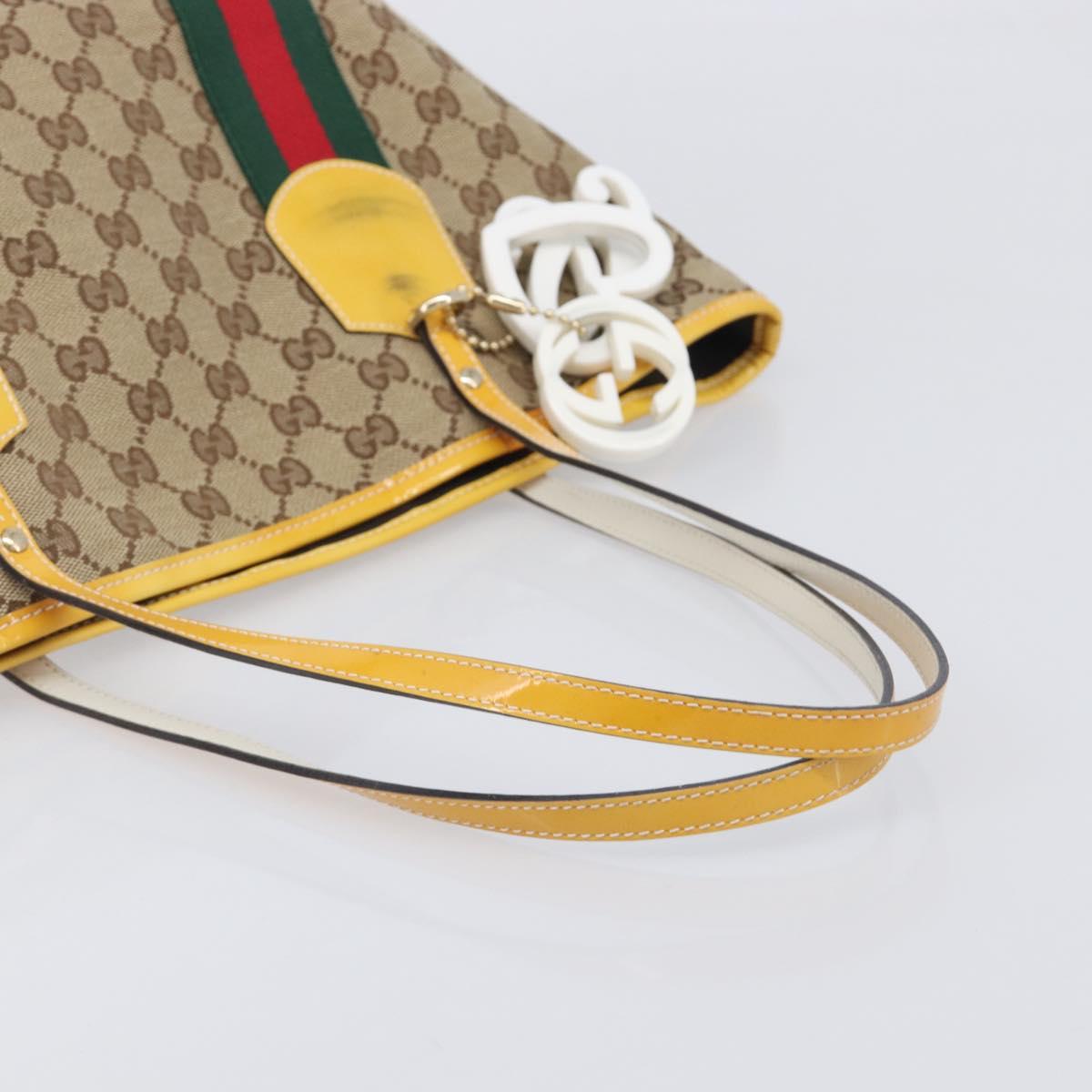 GUCCI GG Canvas Web Sherry Line Tote Bag Beige Gold 211971 Auth 208769V