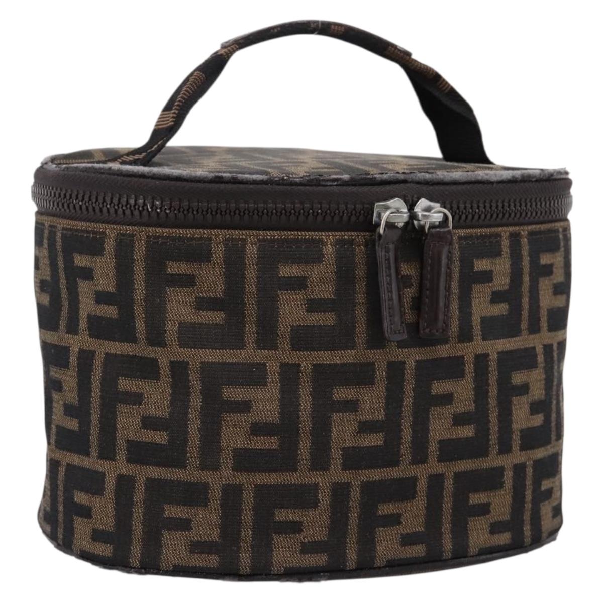 FENDI Zucca Canvas Vanity Hand Bag Black Brown Auth 208771