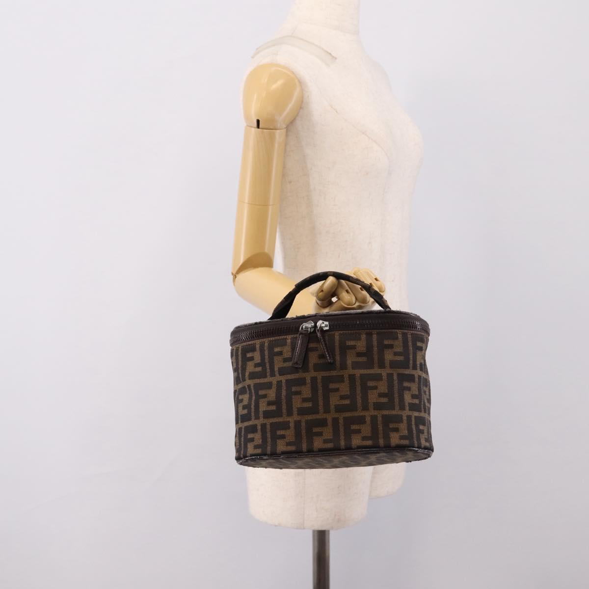 FENDI Zucca Canvas Vanity Hand Bag Black Brown Auth 208771
