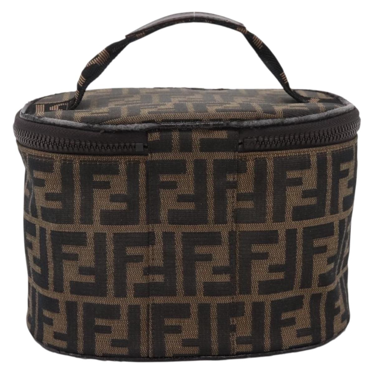 FENDI Zucca Canvas Vanity Hand Bag Black Brown Auth 208771