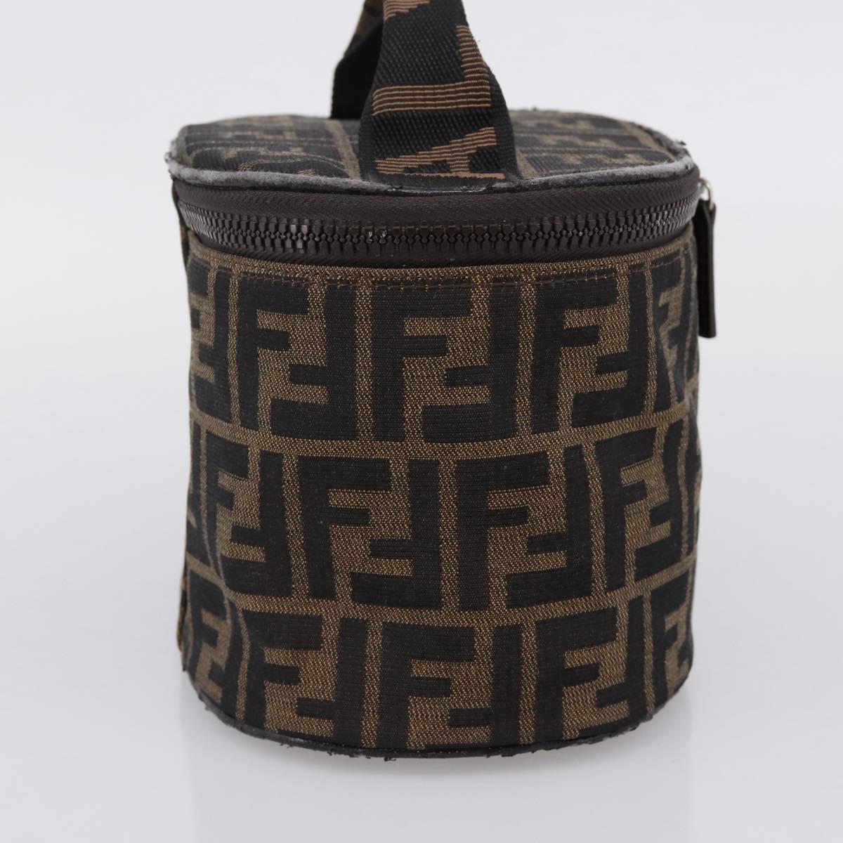 FENDI Zucca Canvas Vanity Hand Bag Black Brown Auth 208771