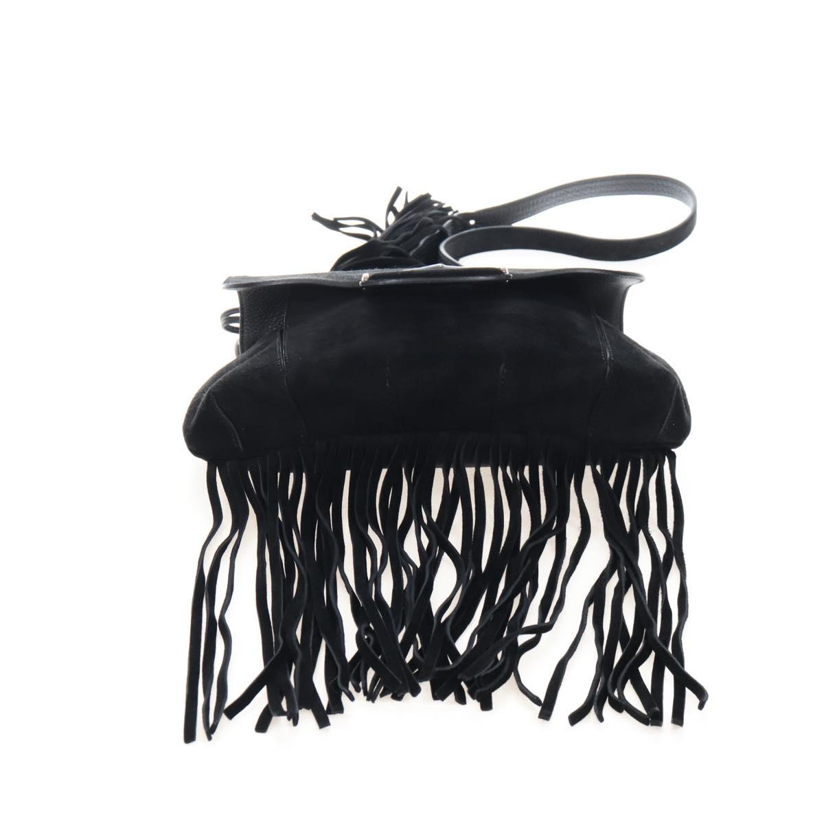GUCCI Bamboo Shoulder Bag Suede Black Gold Auth 208774V