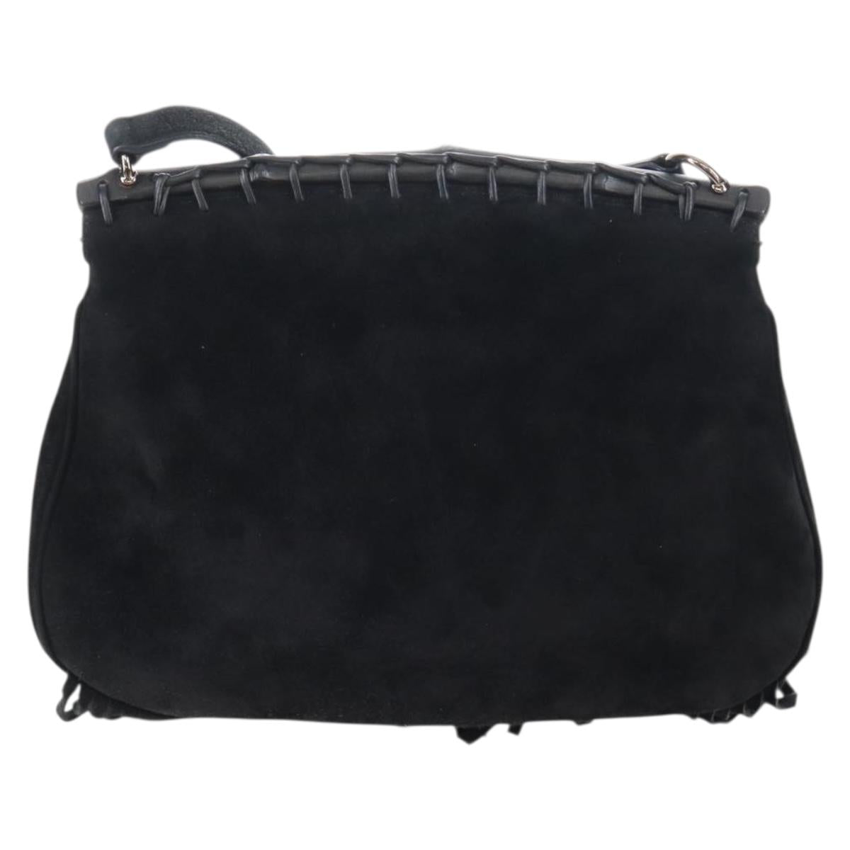 GUCCI Bamboo Shoulder Bag Suede Black Gold Auth 208774V