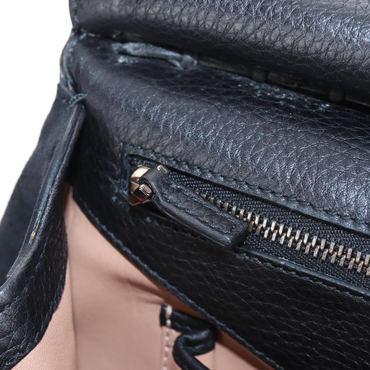 GUCCI Bamboo Shoulder Bag Suede Black Gold Auth 208774V