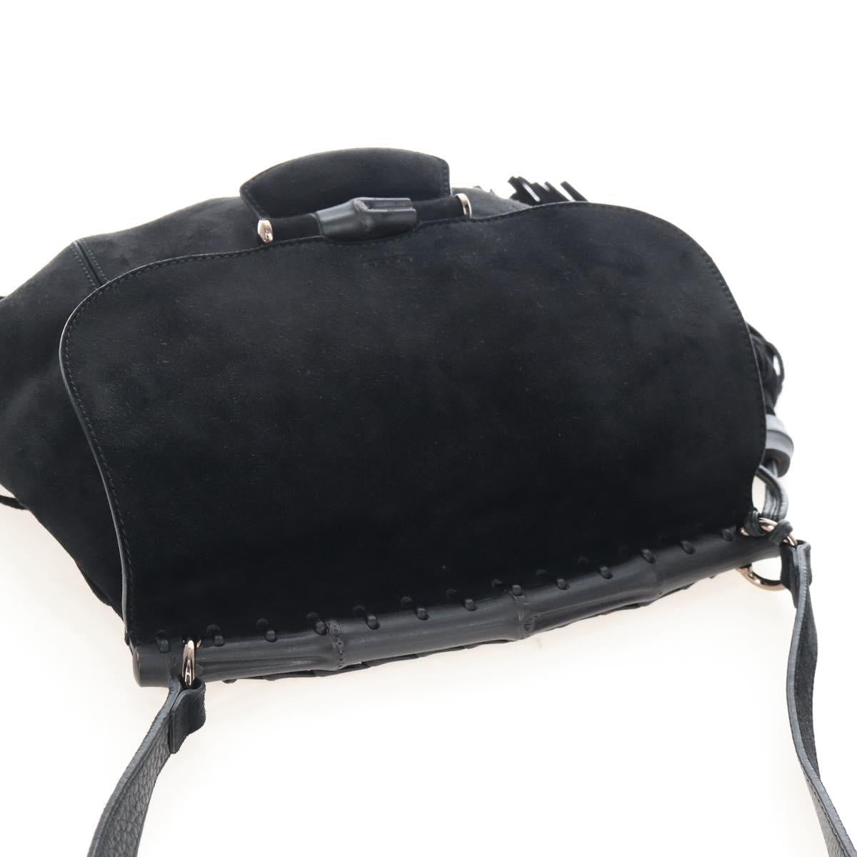 GUCCI Bamboo Shoulder Bag Suede Black Gold Auth 208774V