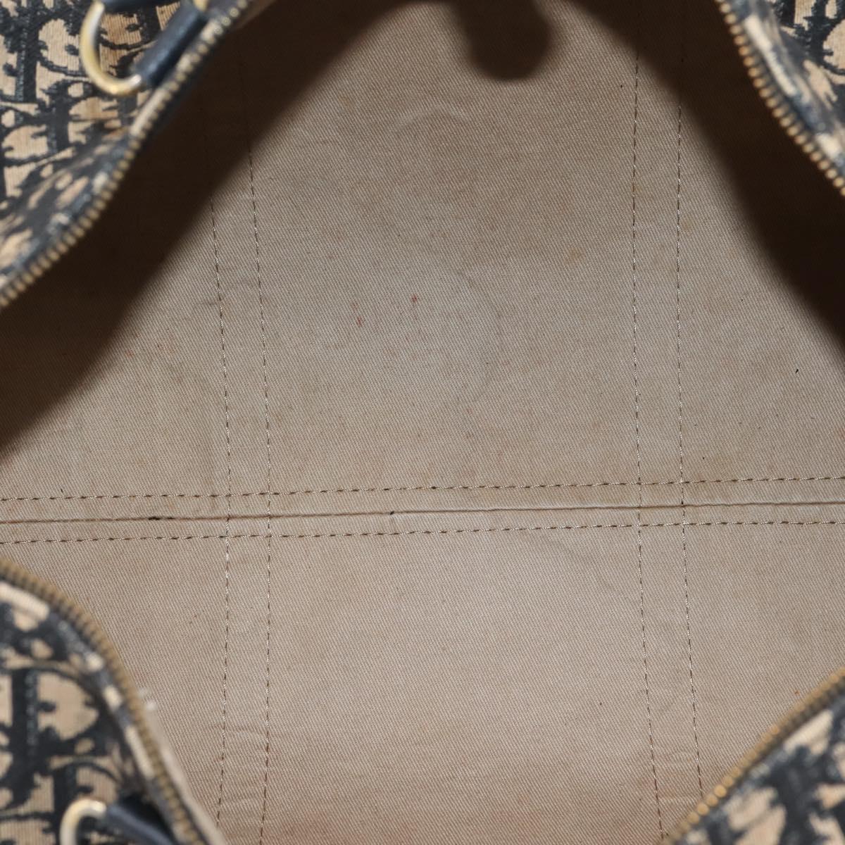 Christian Dior Trotter Canvas Boston Bag Navy Gold Auth 208777