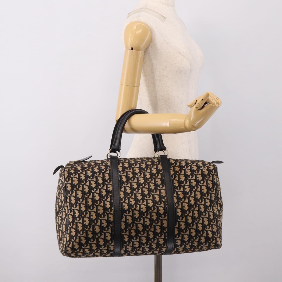 Christian Dior Trotter Canvas Boston Bag Navy Gold Auth 208777