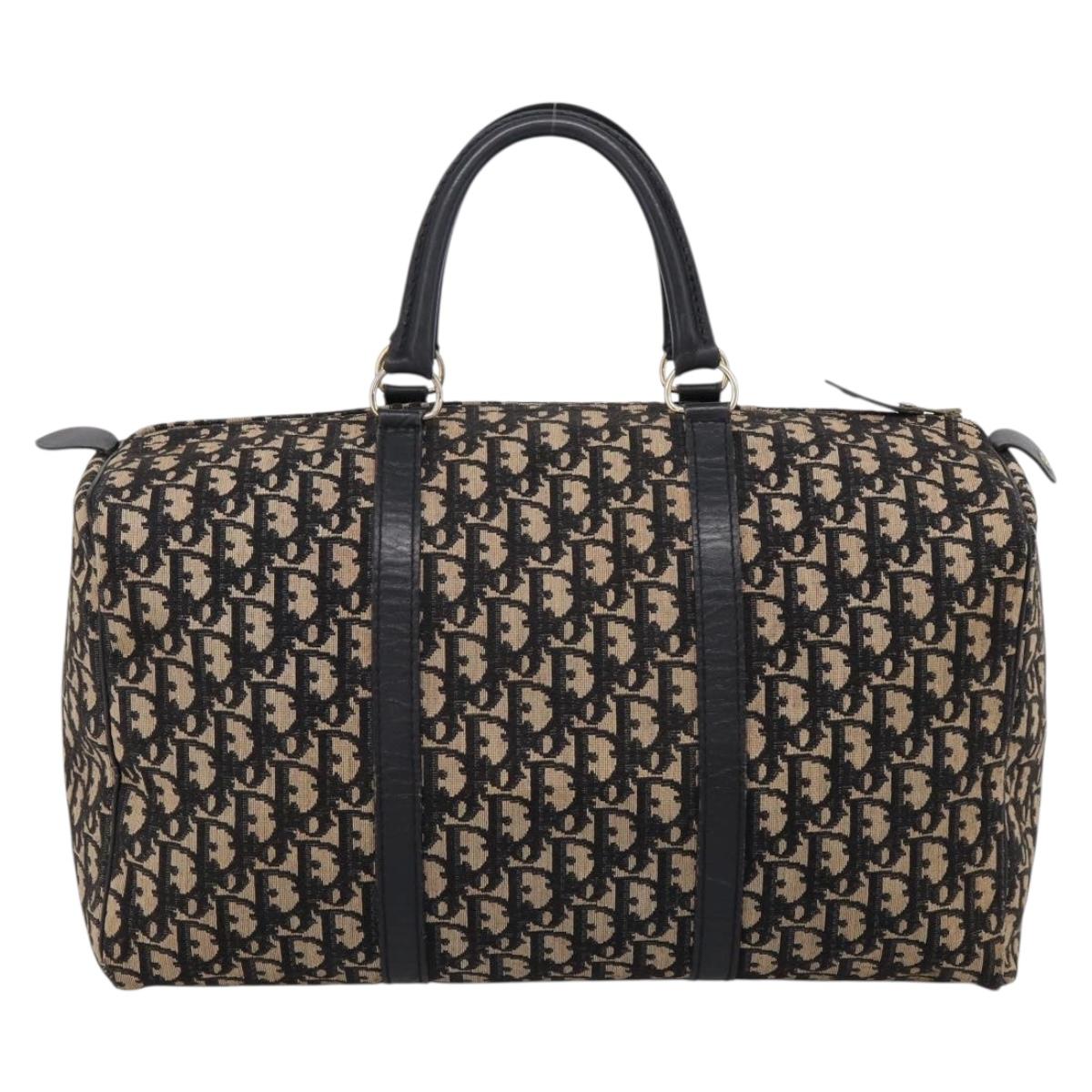 Christian Dior Trotter Canvas Boston Bag Navy Gold Auth 208777