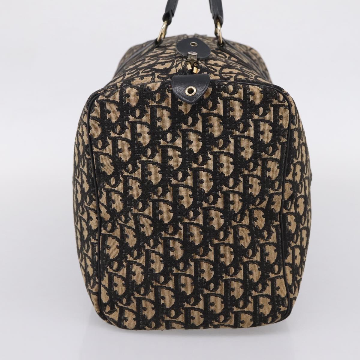 Christian Dior Trotter Canvas Boston Bag Navy Gold Auth 208777