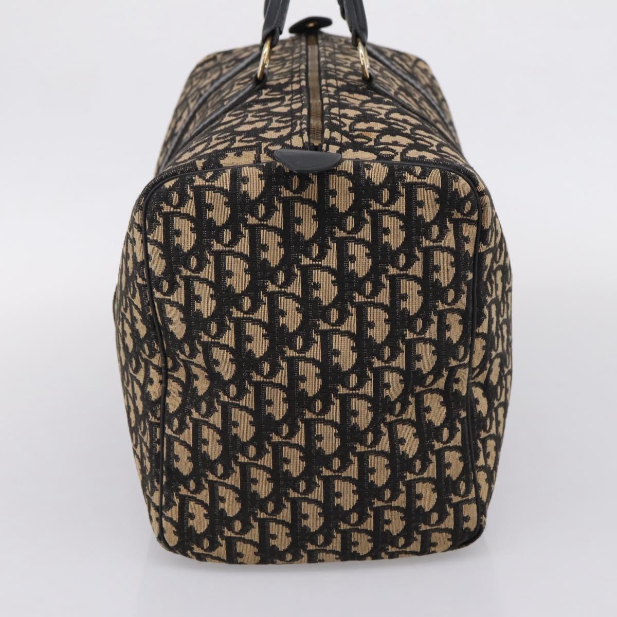 Christian Dior Trotter Canvas Boston Bag Navy Gold Auth 208777