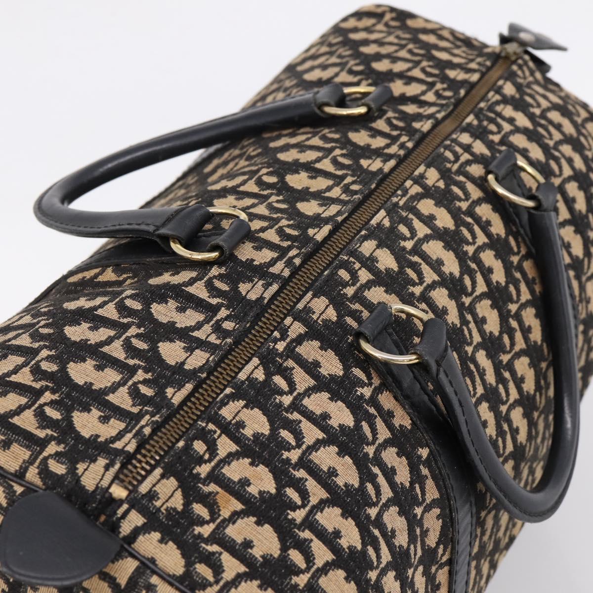Christian Dior Trotter Canvas Boston Bag Navy Gold Auth 208777