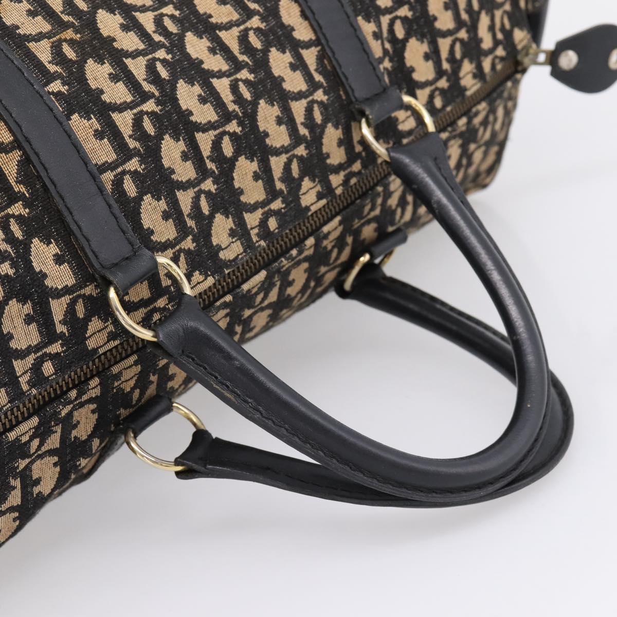 Christian Dior Trotter Canvas Boston Bag Navy Gold Auth 208777