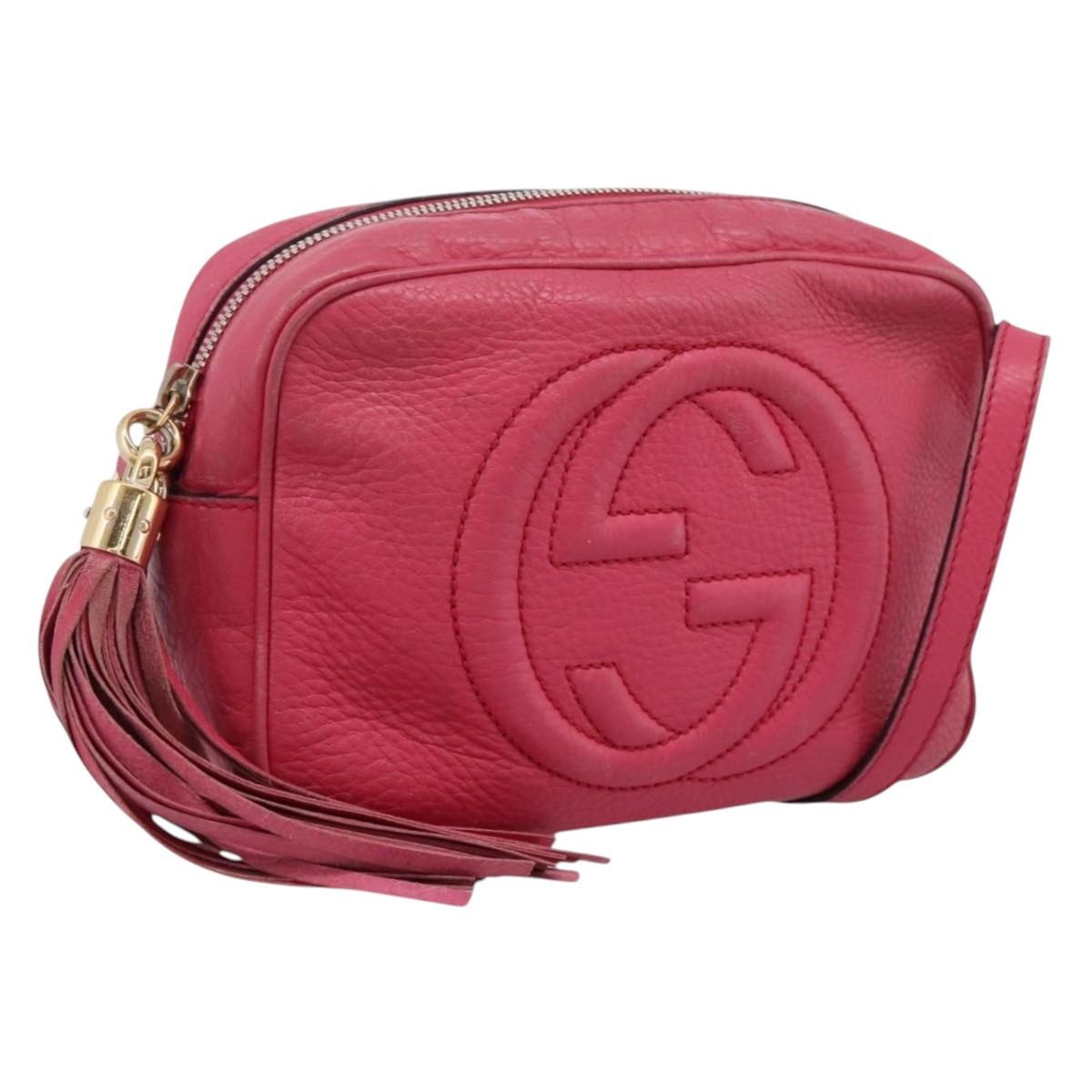 GUCCI Shoulder Bag Leather Pink Gold 308364 Auth 208778