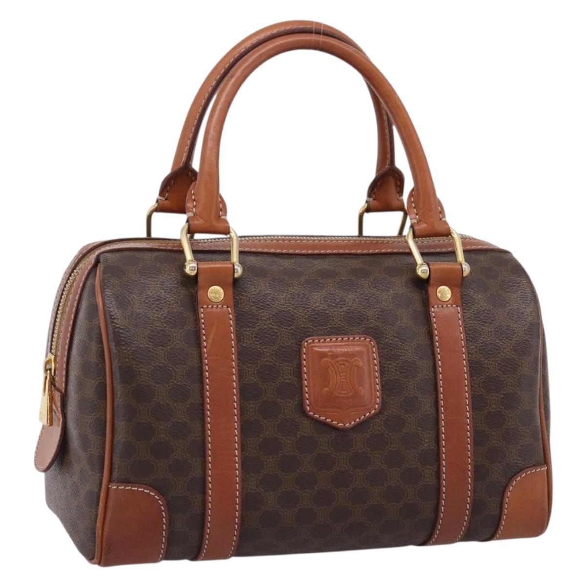 CELINE Macadam Canvas Hand Bag PVC Leather Brown Gold Auth 208782V