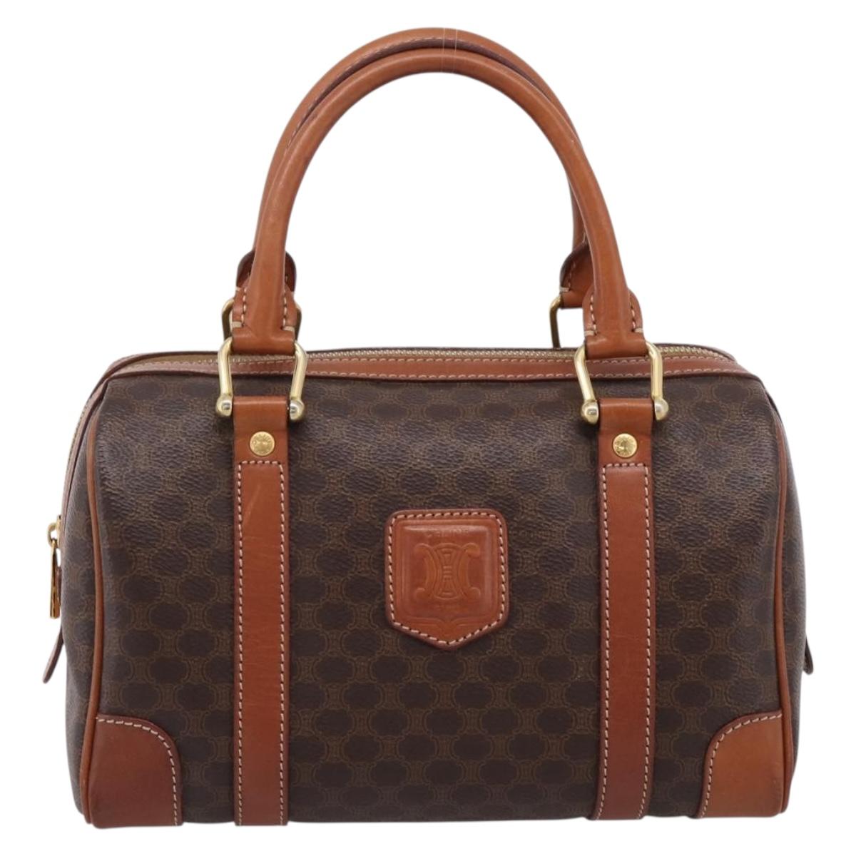 CELINE Macadam Canvas Hand Bag PVC Leather Brown Gold Auth 208782V