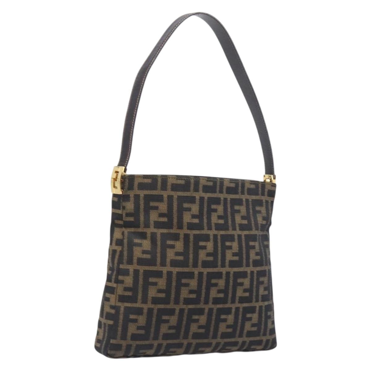 FENDI Zucca Canvas Mamma Baguette Shoulder Bag Brown Black Auth 208788V