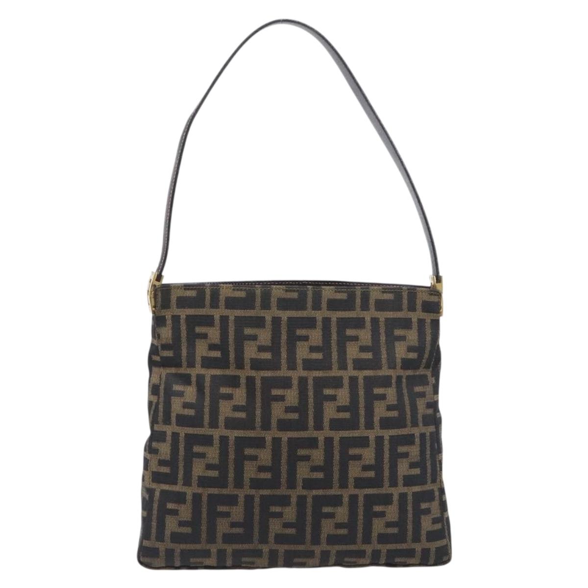 FENDI Zucca Canvas Mamma Baguette Shoulder Bag Brown Black Auth 208788V