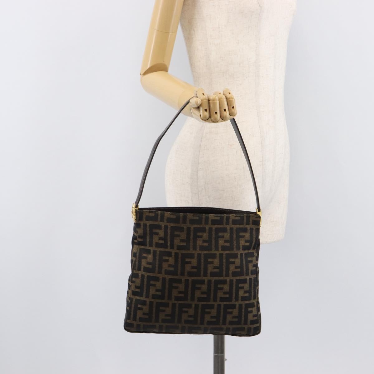 FENDI Zucca Canvas Mamma Baguette Shoulder Bag Brown Black Auth 208788V