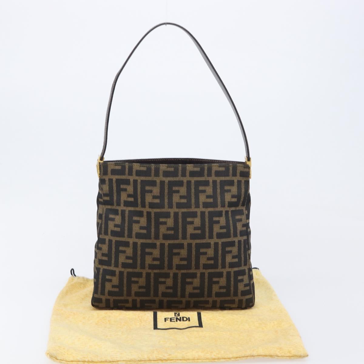 FENDI Zucca Canvas Mamma Baguette Shoulder Bag Brown Black Auth 208788V