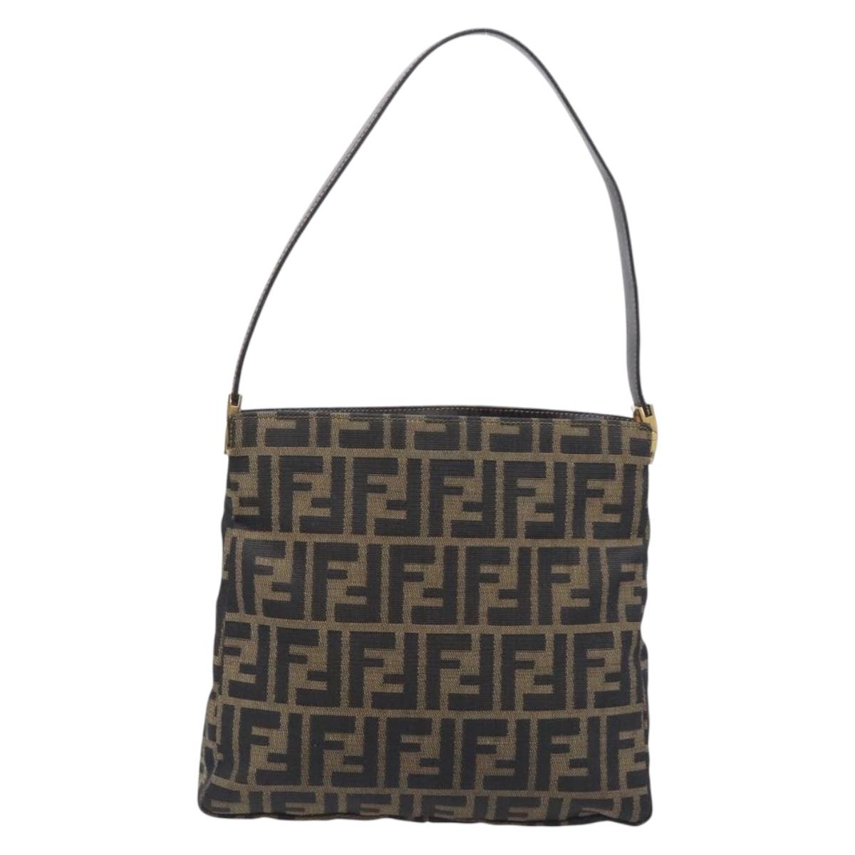 FENDI Zucca Canvas Mamma Baguette Shoulder Bag Brown Black Auth 208788V