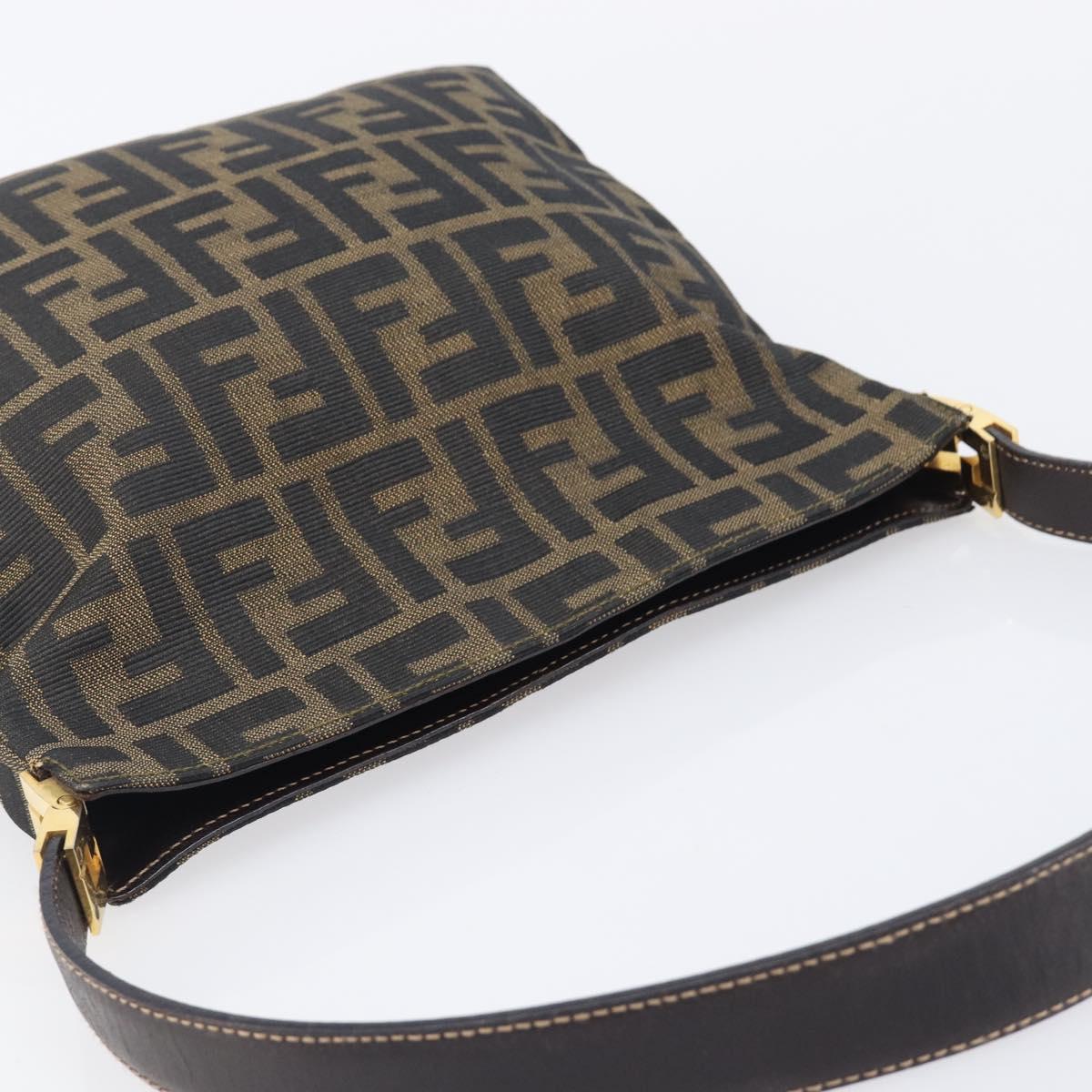 FENDI Zucca Canvas Mamma Baguette Shoulder Bag Brown Black Auth 208788V