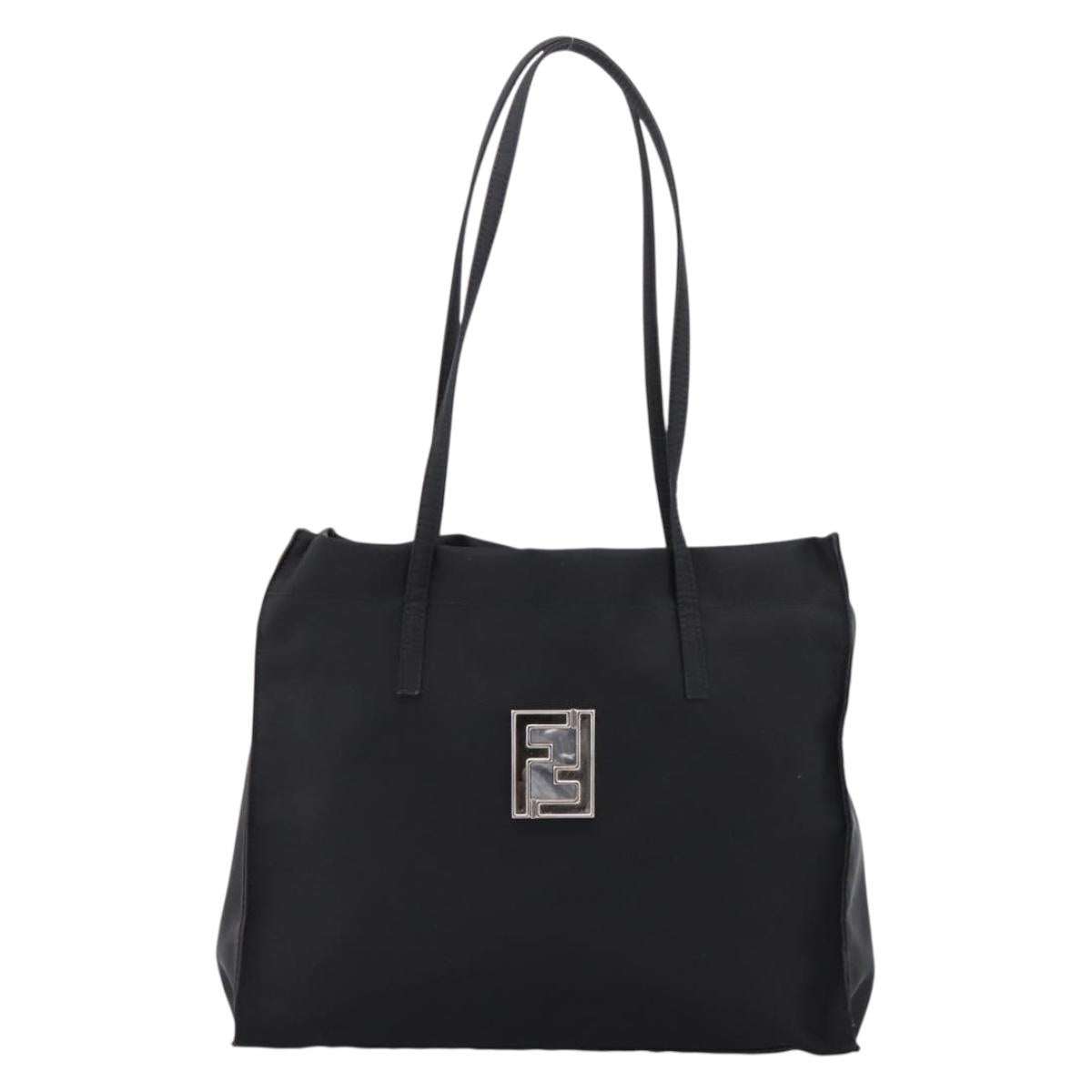 FENDI Shoulder Bag Nylon Black Silver Auth 208789A