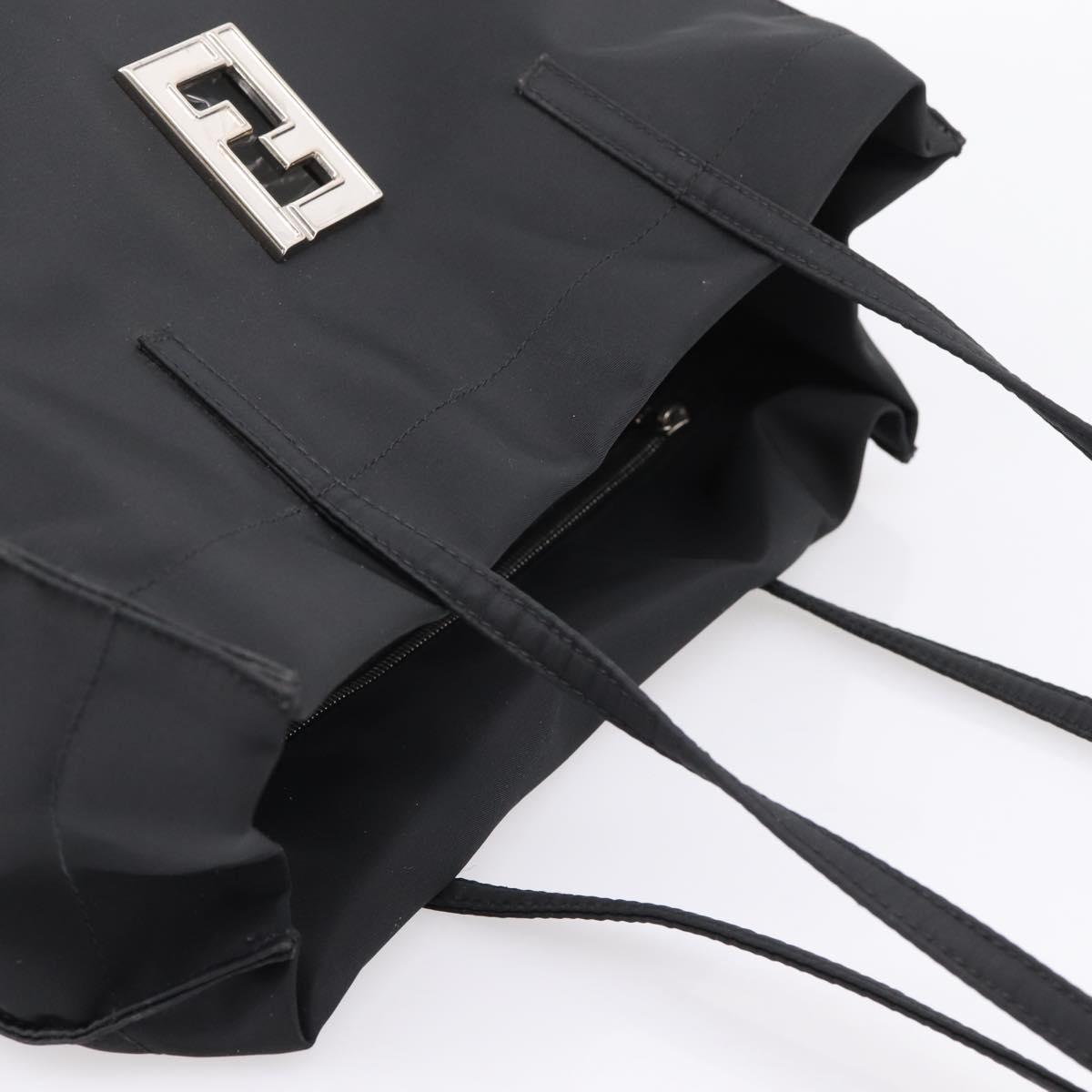 FENDI Shoulder Bag Nylon Black Silver Auth 208789A