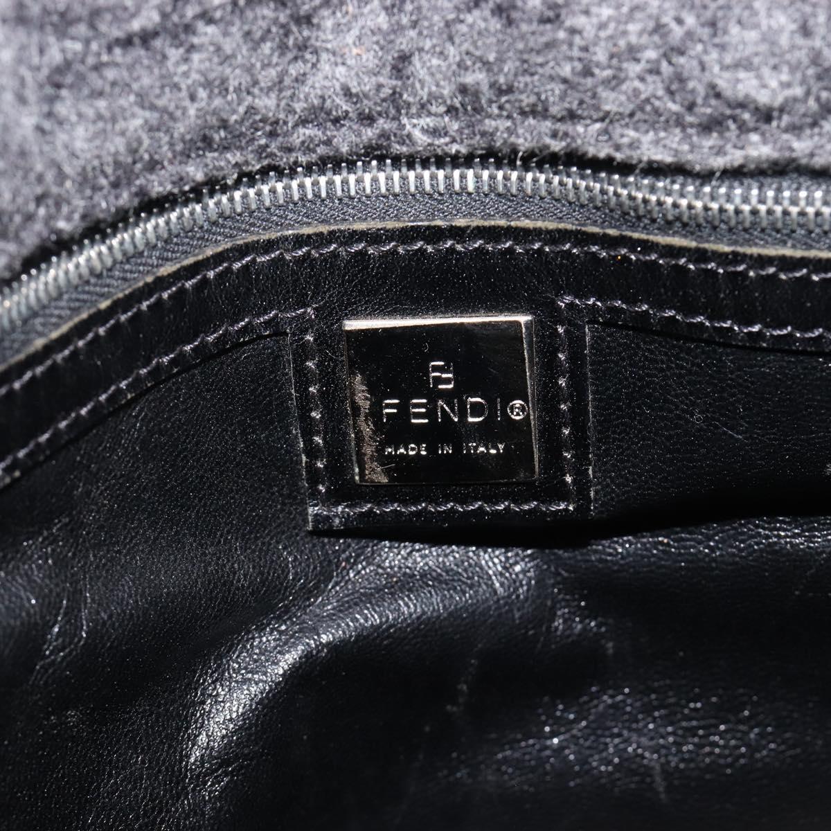 FENDI Zucca Canvas Tote Bag Wool Black Silver Auth 208794A